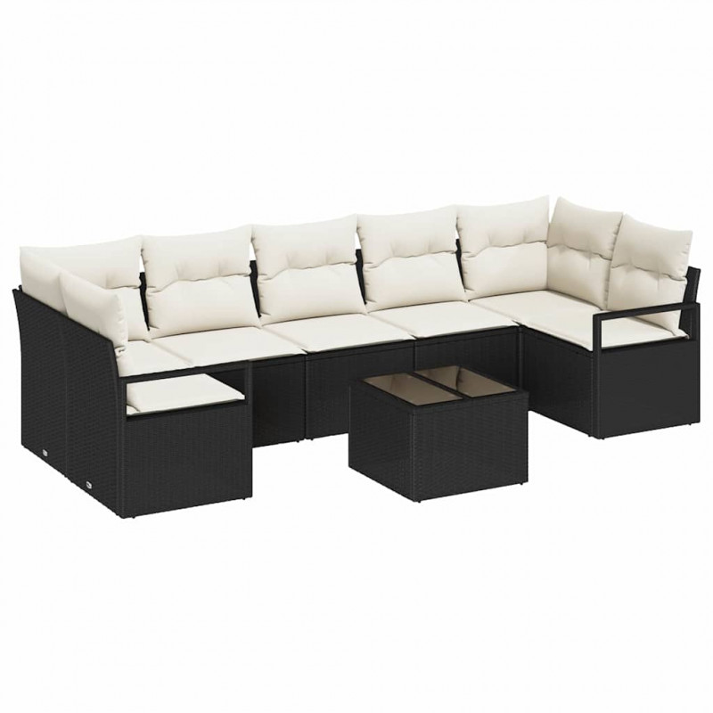 Zestaw Sof 8 pcs Czarny i kremowy polirattan