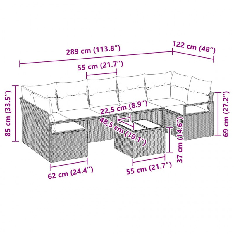 Zestaw Sof 8 pcs Beżowy i szary polirattan