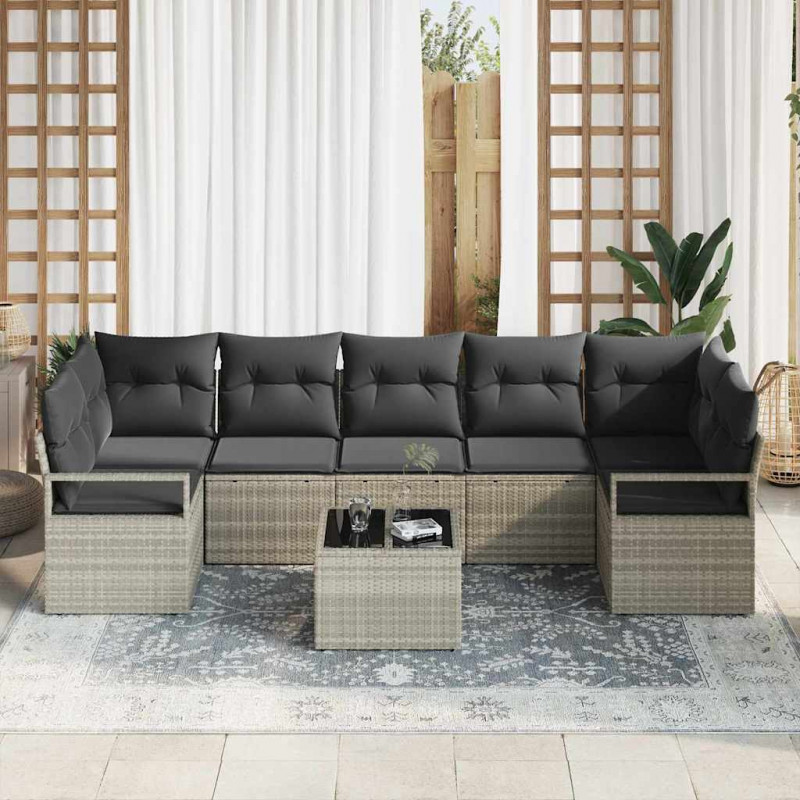 Zestaw Sof 8 pcs Jasnoszary i ciemnoszary polirattan