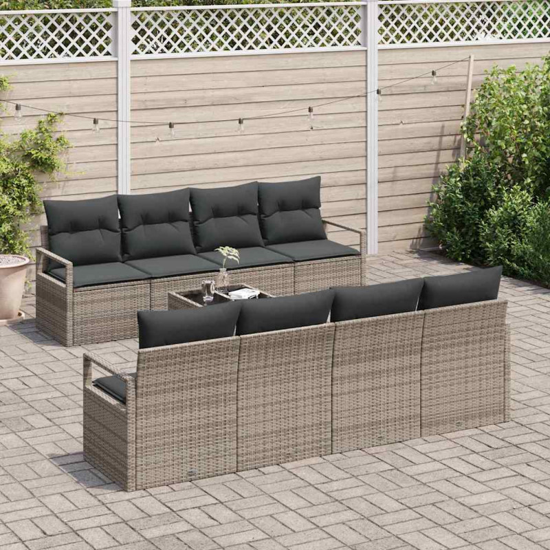 Zestaw Sof z poduszką 7 pcs Szary polirattan