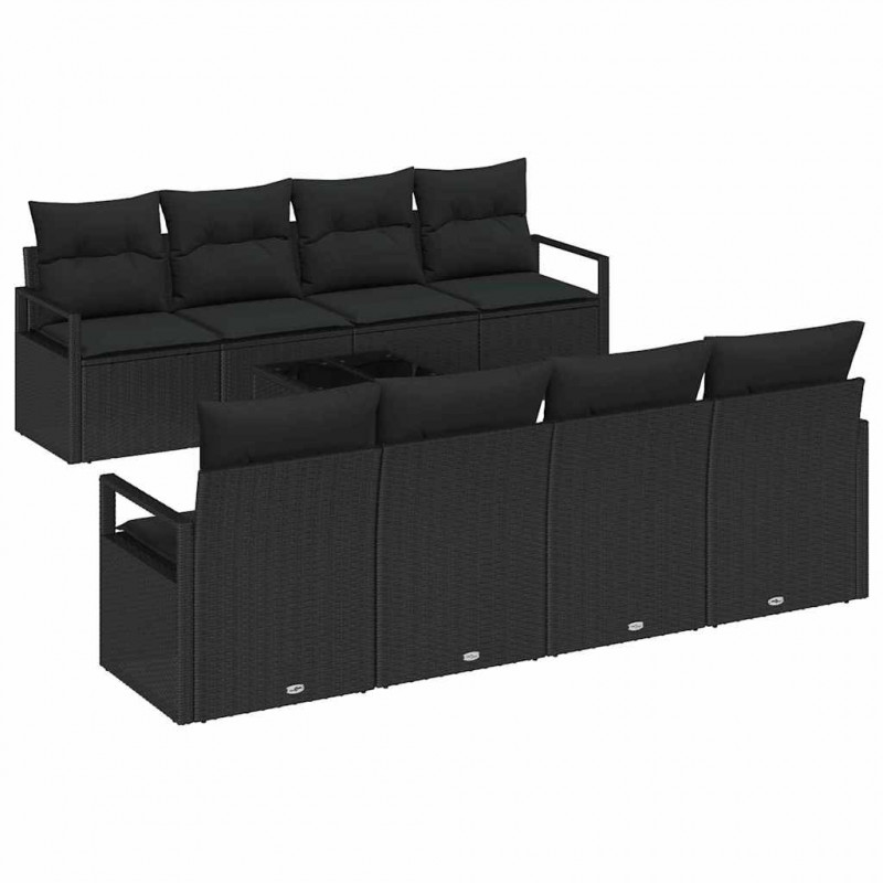 Zestaw Sof z poduszką 7 pcs Czarny polirattan