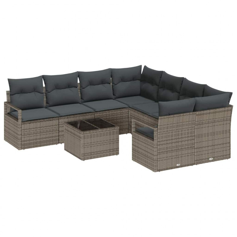 Zestaw Sof z poduszką 9 pcs Szary polirattan