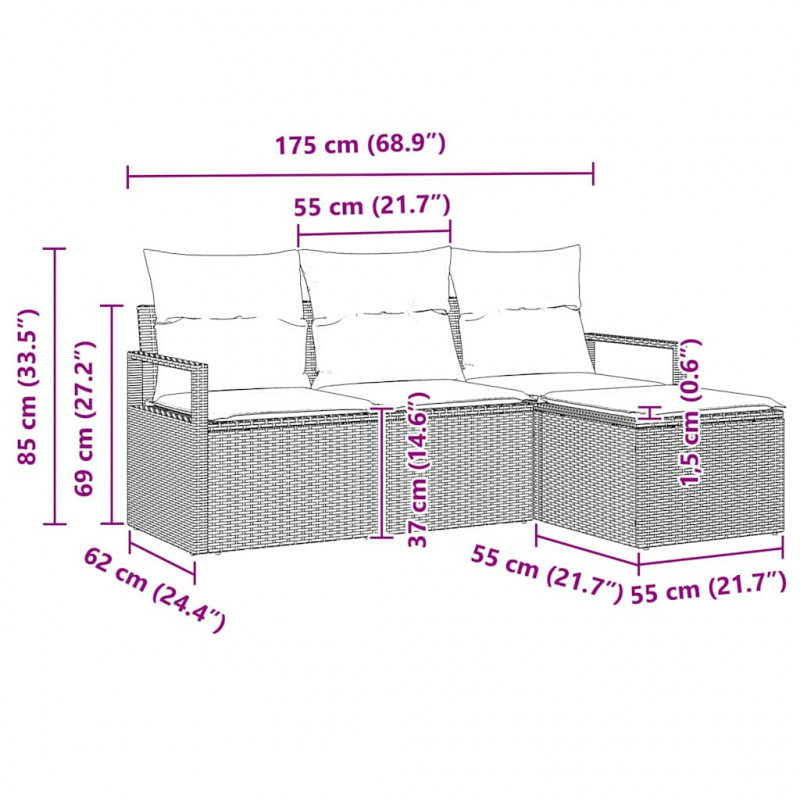 Zestaw Sof 4 pcs Szary polirattan