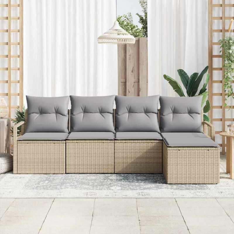 Zestaw Sof z poduszką 5 pcs Beżowy polirattan