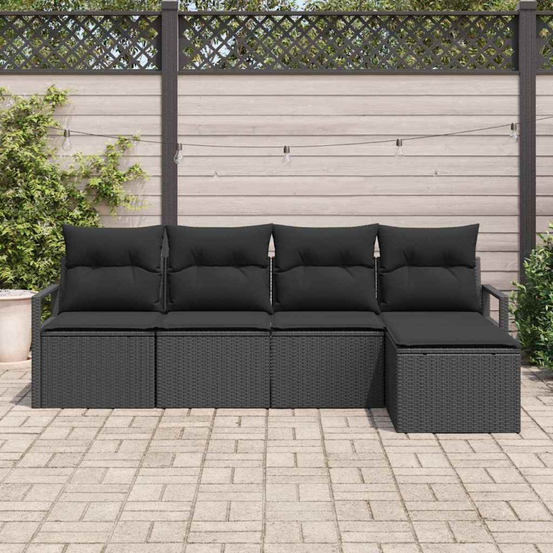 Zestaw Sof z poduszką 5 pcs Czarny polirattan