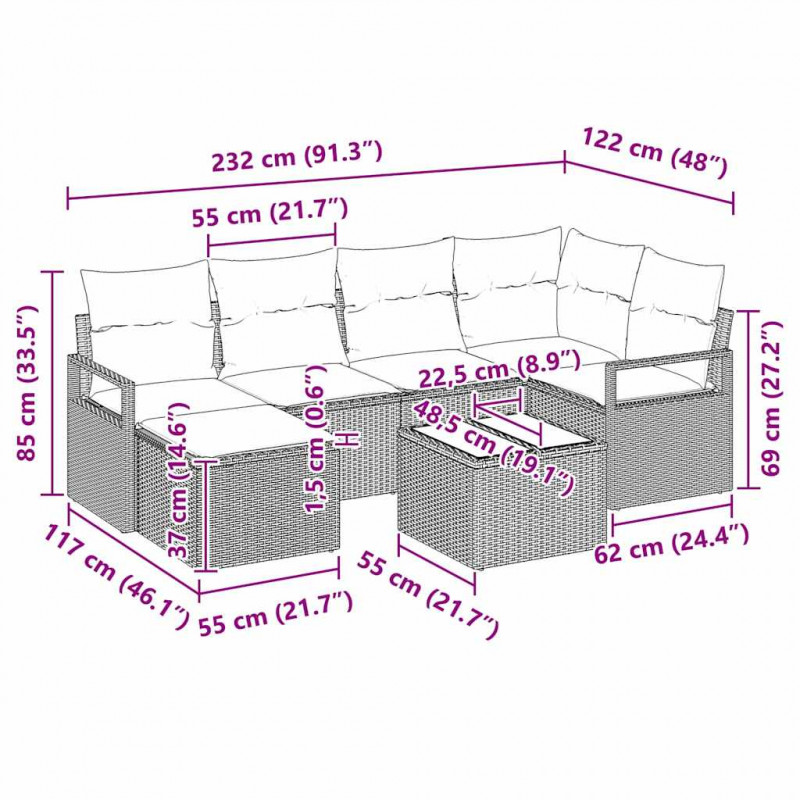 Zestaw Sof 7 pcs Beżowy polirattan