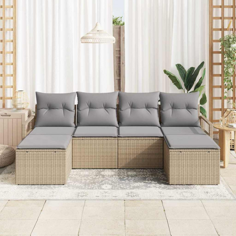 Zestaw Sof 6 pcs Beżowy polirattan