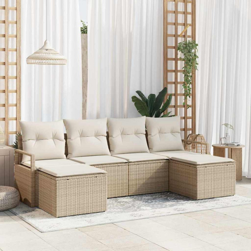 Zestaw Sof 6 pcs Beżowy polirattan