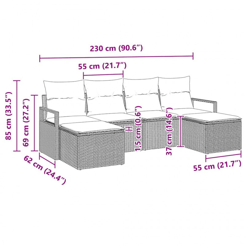 Zestaw Sof 6 pcs Beżowy polirattan