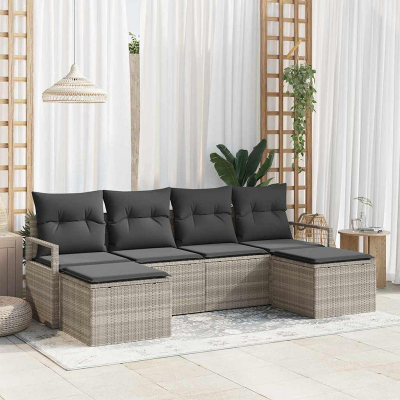 Zestaw Sof 6 pcs Jasnoszary polirattan