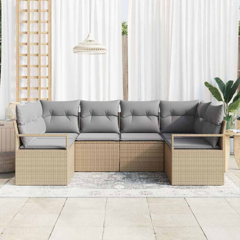 Zestaw Sof z poduszką 6 pcs Beżowy polirattan