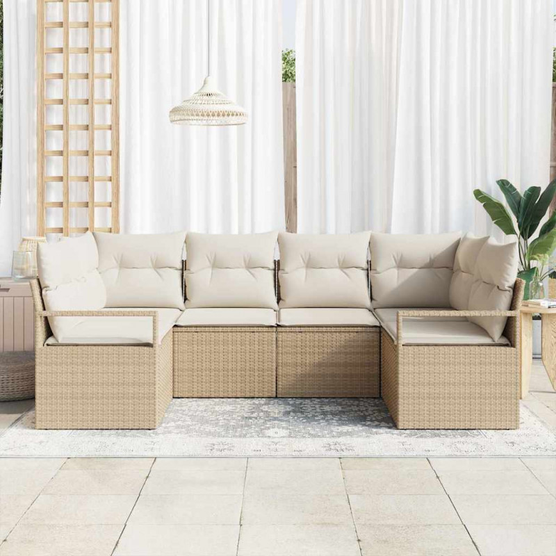 Zestaw Sof z poduszką 6 pcs Beżowy polirattan