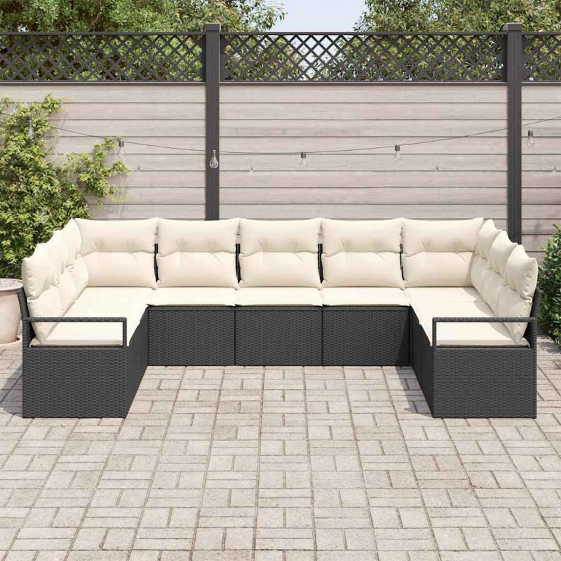 Zestaw Sof z poduszką 9 pcs Czarny polirattan