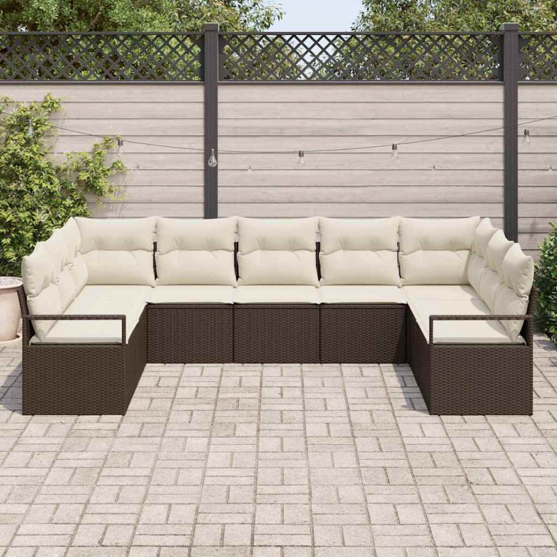 Zestaw Sof z poduszką 9 pcs Brązowy polirattan