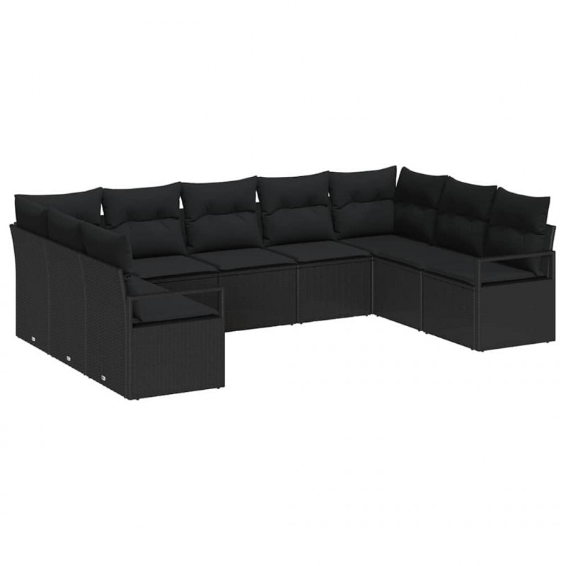 Zestaw Sof z poduszką 9 pcs Czarny polirattan