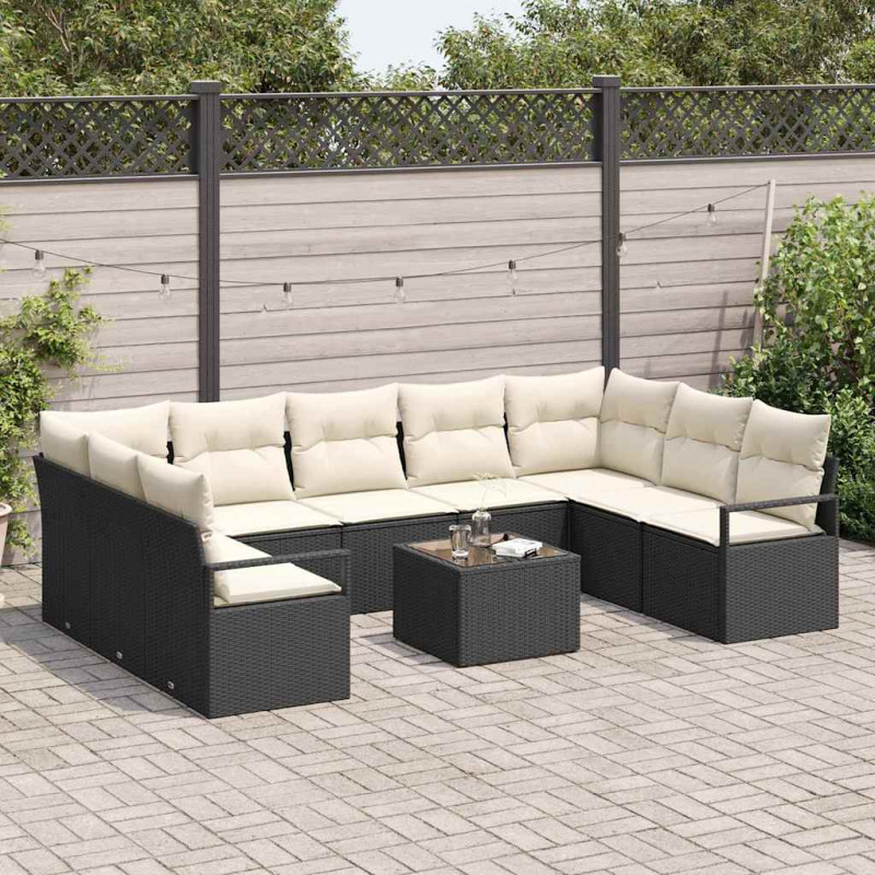 Zestaw Sof z poduszką 10 pcs Czarny polirattan