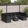 Zestaw Sof z poduszką 10 pcs Czarny polirattan