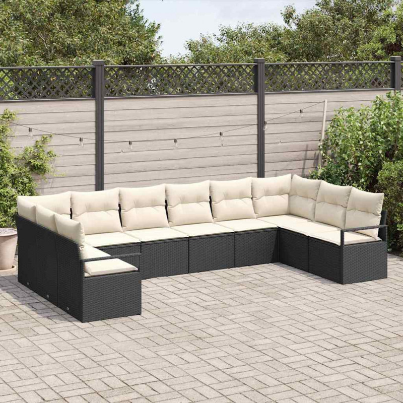Zestaw Sof z poduszką 10 pcs Czarny polirattan
