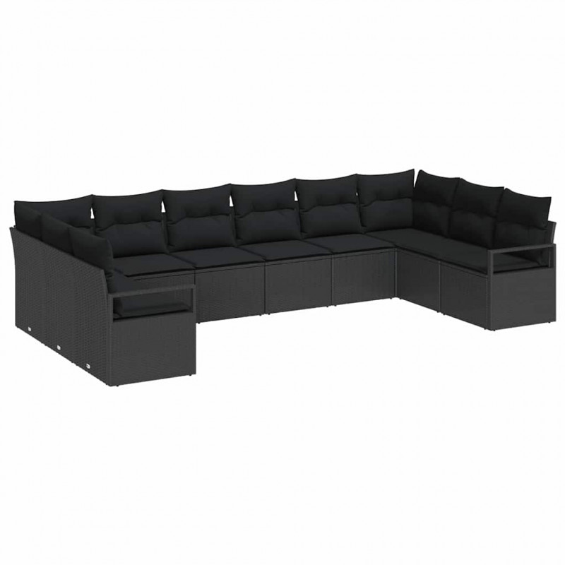 Zestaw Sof z poduszką 10 pcs Czarny polirattan