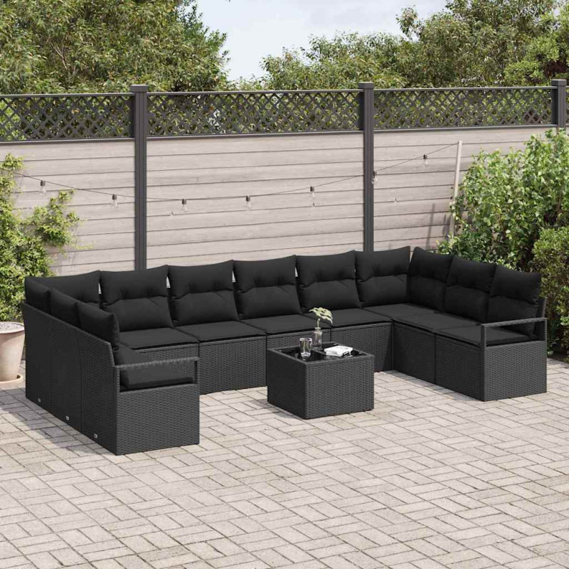 Zestaw Sof z poduszką 11 pcs Czarny polirattan