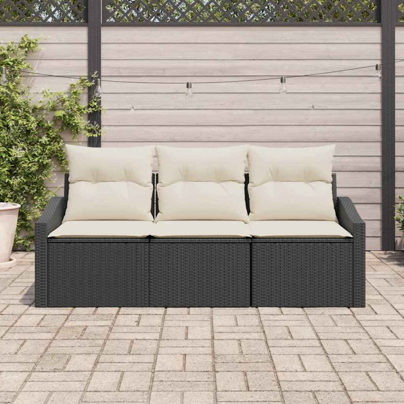 Zestaw Sof z poduszką 3 pcs Czarny polirattan