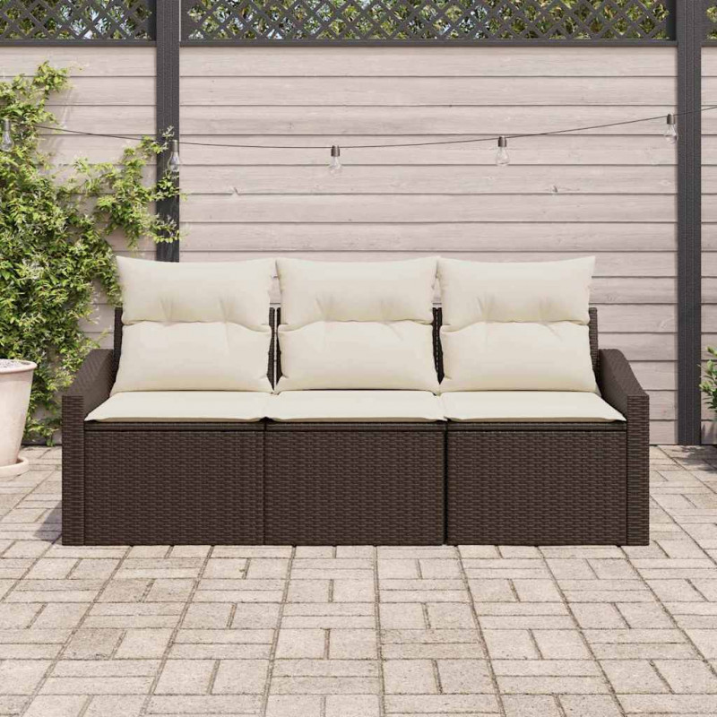 Zestaw Sof z poduszką 3 pcs Brązowy polirattan