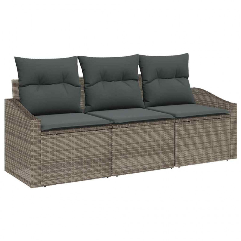 Zestaw Sof z poduszką 3 pcs Szary polirattan