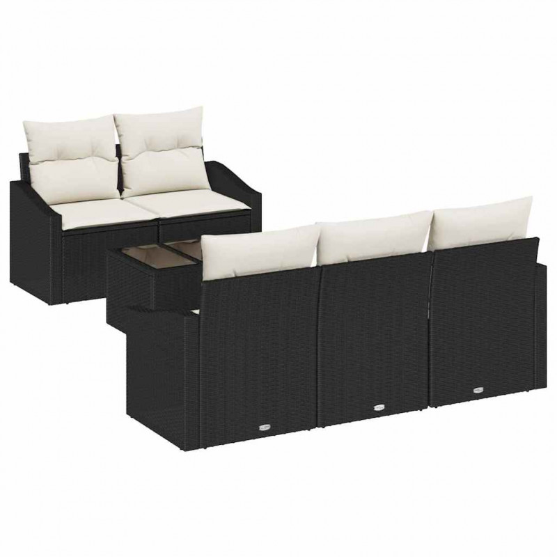 Zestaw Sof z poduszką 6 pcs Czarny i kremowy polirattan