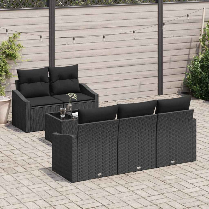 Zestaw Sof z poduszką z poduszką 6 pcs Czarny polirattan