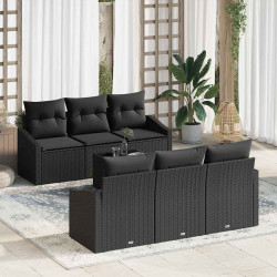 Zestaw Sof z poduszką z poduszką 7 pcs Czarny polirattan