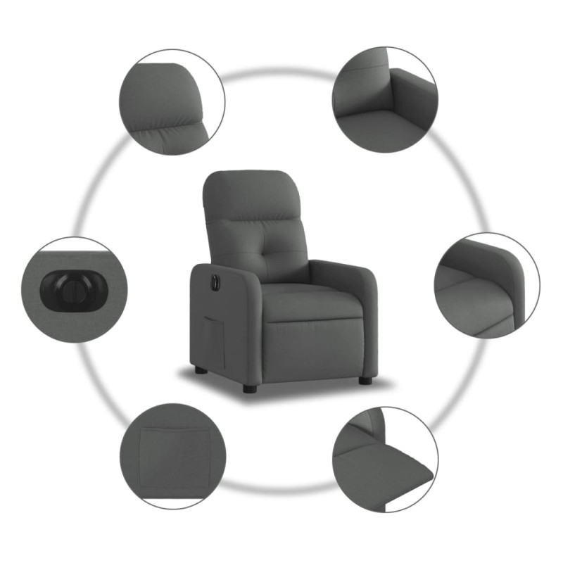 Elektryczny fotel rozkładany, ciemnoszary, obity tkaniną