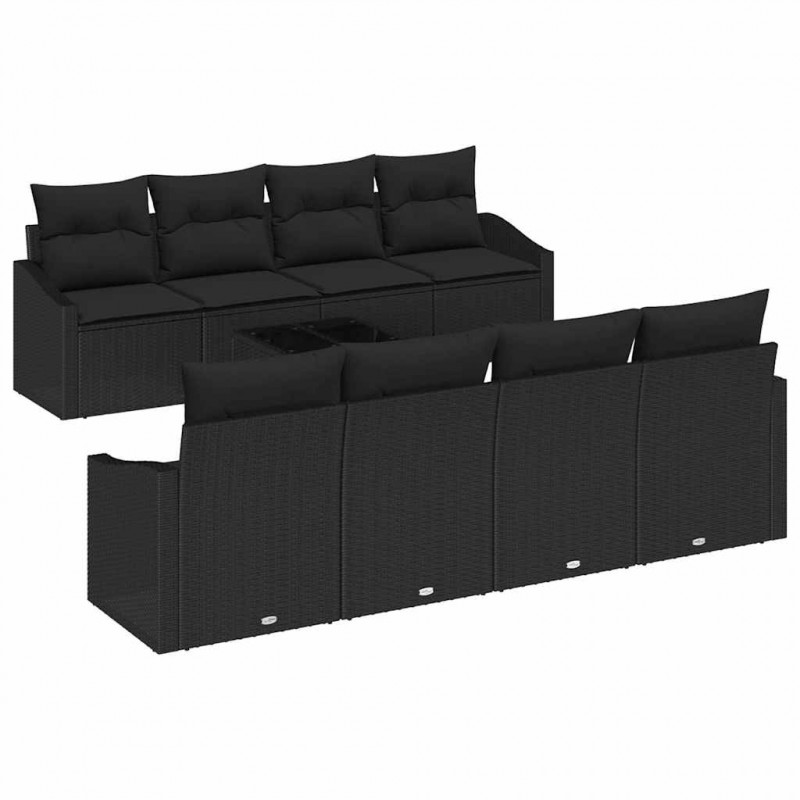 Zestaw Sof z poduszką z poduszką 9 pcs Czarny polirattan