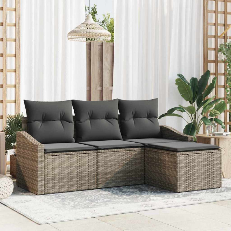Zestaw Sof z poduszką 4 pcs Szary polirattan