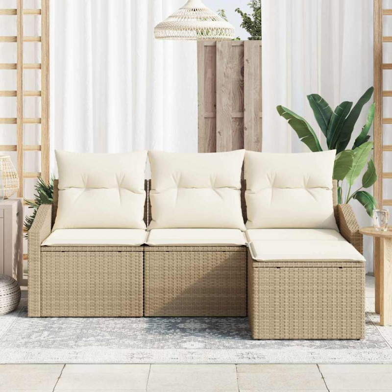 Zestaw Sof z poduszką 4 pcs Beżowy polirattan