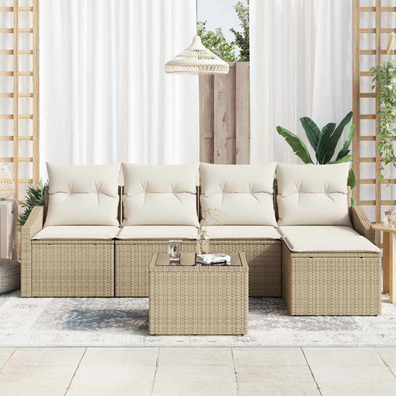 Zestaw Sof z poduszką 6 pcs Beżowy polirattan