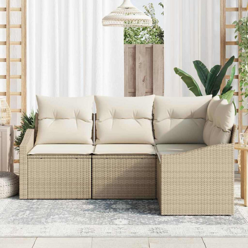 Zestaw Sof z poduszką 4 pcs Beżowy polirattan