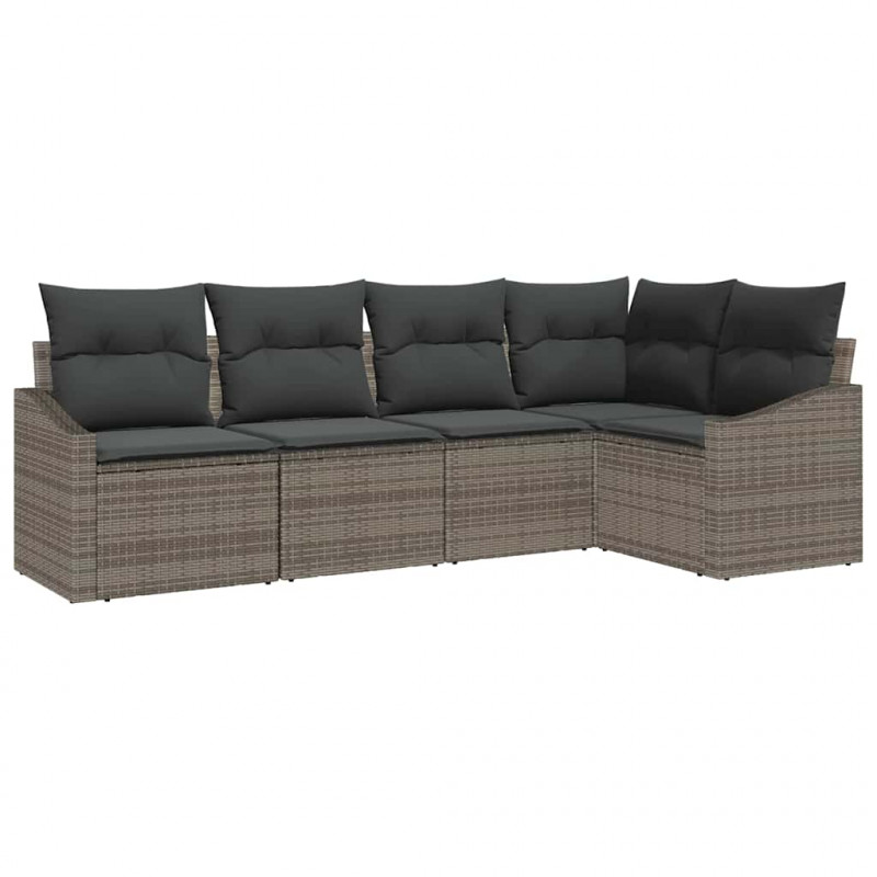Zestaw Sof z poduszką 5 pcs Szary polirattan
