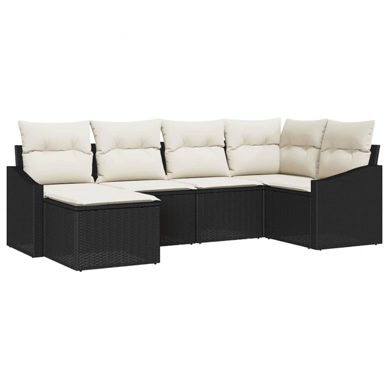 Zestaw Sof z poduszką 6 pcs Czarny polirattan