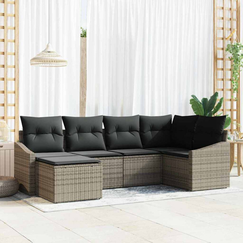 Zestaw Sof z poduszką 6 pcs Szary polirattan