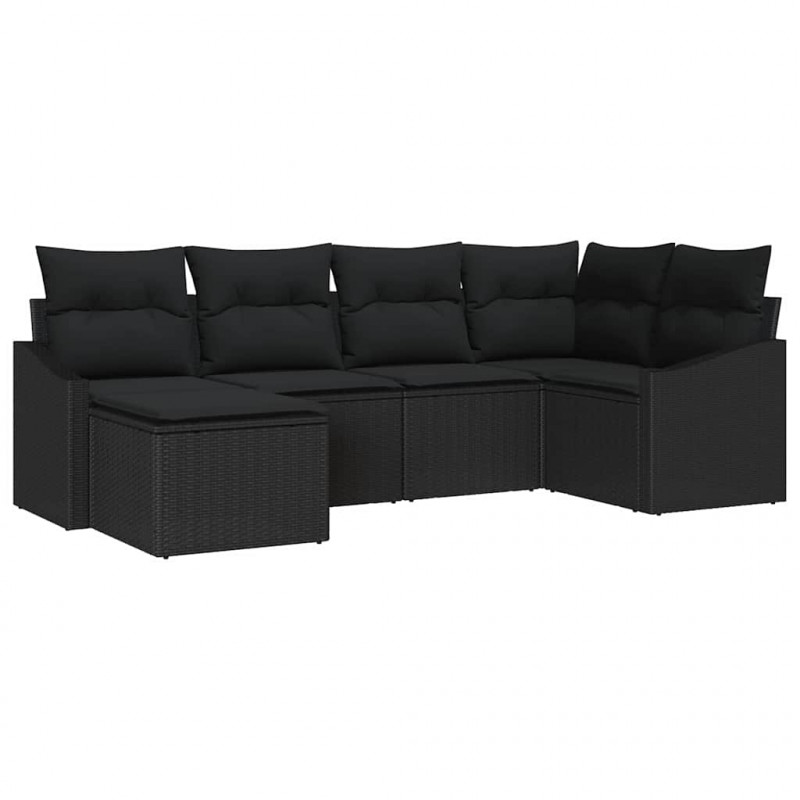 Zestaw Sof z poduszką 6 pcs Czarny polirattan