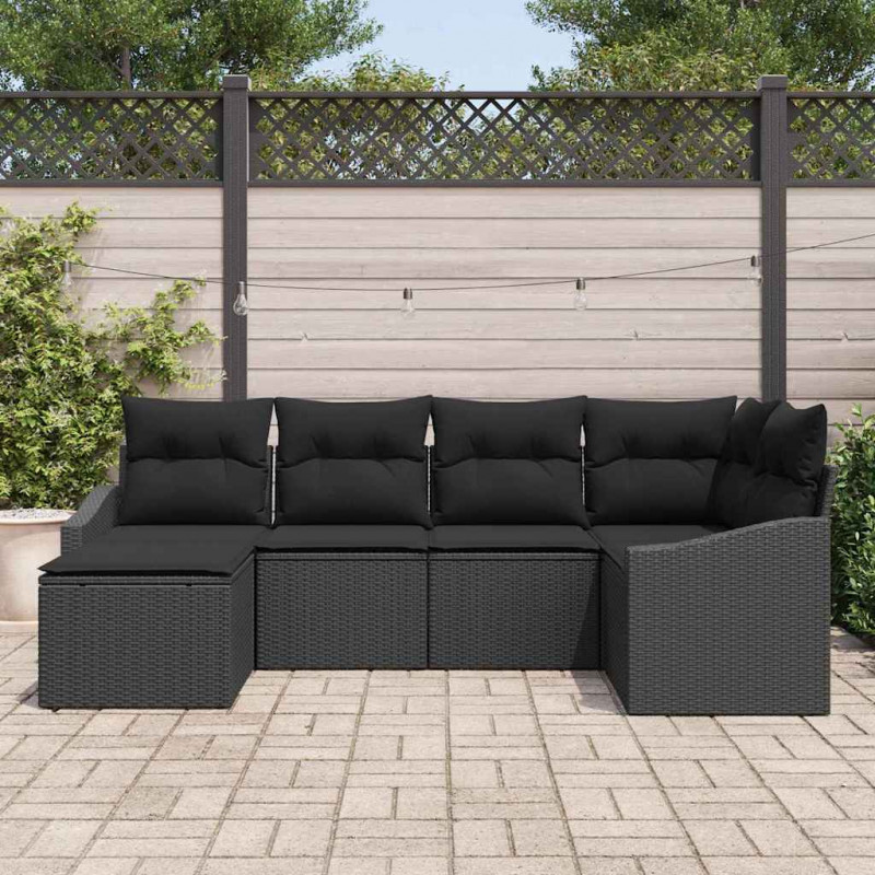 Zestaw Sof z poduszką 6 pcs Czarny polirattan