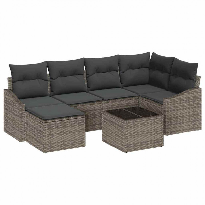 Zestaw Sof z poduszką 7 pcs Szary polirattan