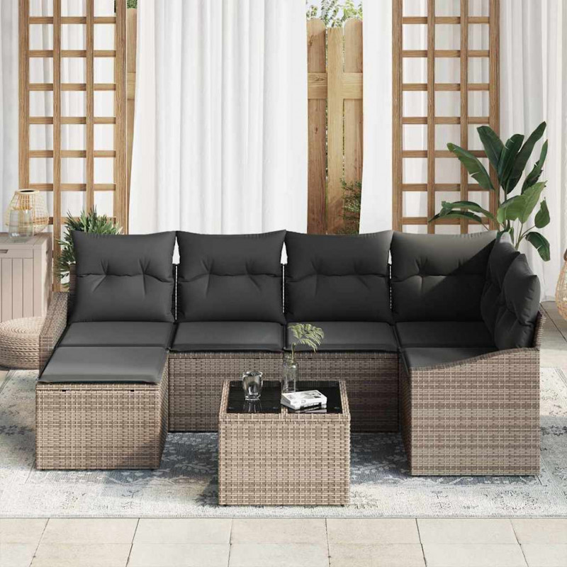 Zestaw Sof z poduszką 7 pcs Szary polirattan