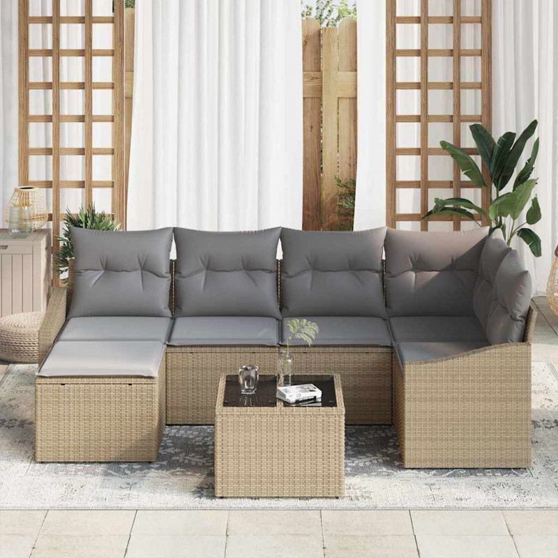 Zestaw Sof z poduszką 7 pcs Beżowy polirattan