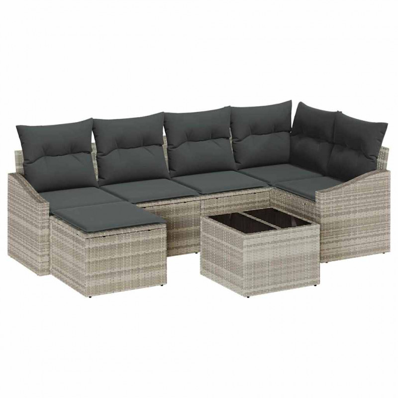 Zestaw Sof z poduszką 7 pcs Jasnoszary polirattan
