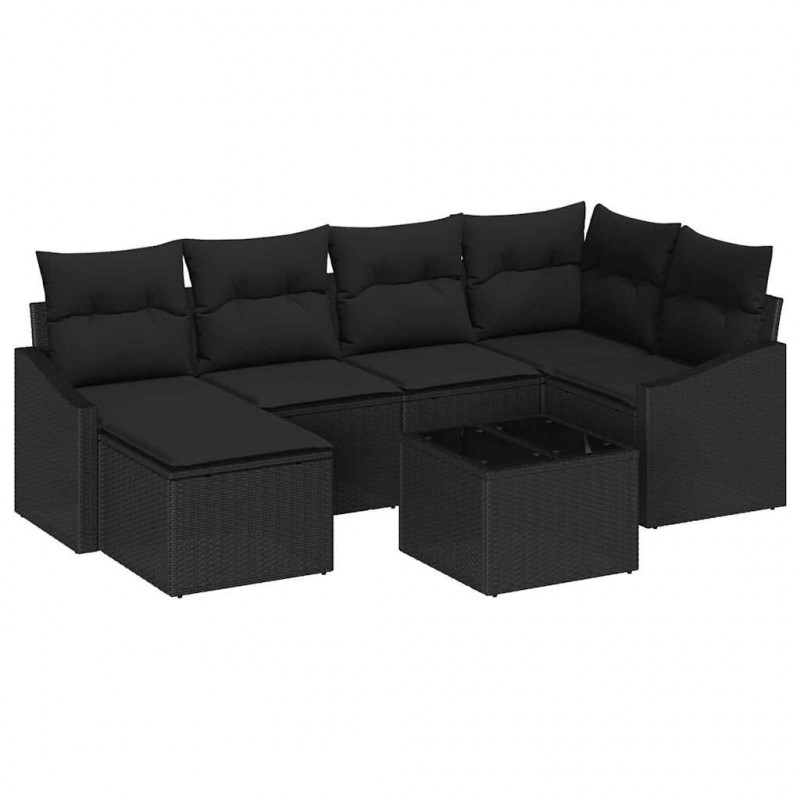 Zestaw Sof z poduszką 7 pcs Czarny polirattan