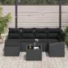 Zestaw Sof z poduszką 7 pcs Czarny polirattan