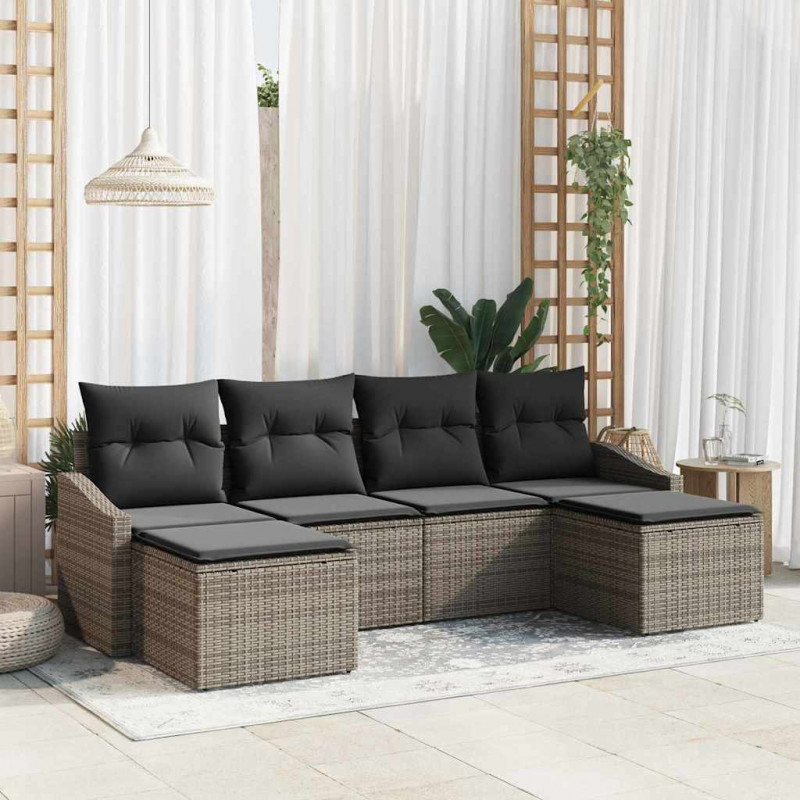 Zestaw Sof z poduszką 6 pcs Szary polirattan