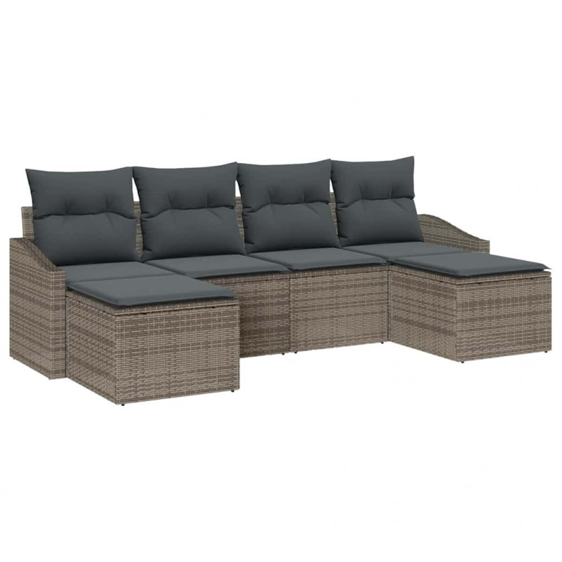 Zestaw Sof z poduszką 6 pcs Szary polirattan