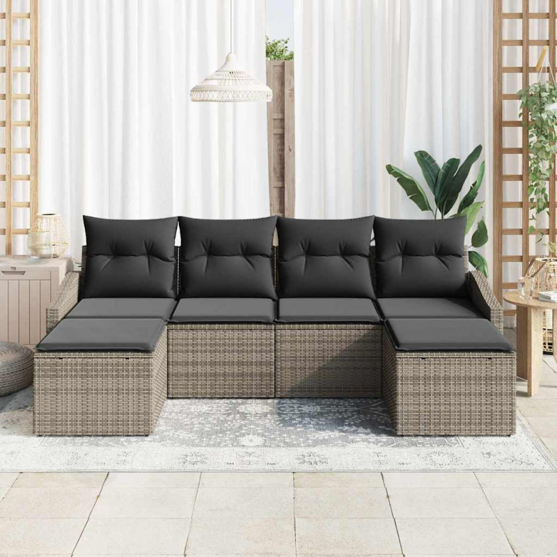 Zestaw Sof z poduszką 6 pcs Szary polirattan
